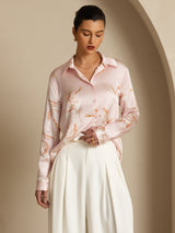[Rosa] SilkSilky-NO 19Momme Langermet Slagkrage Skjorte for Kvinner 004