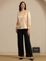 [Champagne] SilkSilky-NO 19Momme Long Sleeve Round Neck Bluse 007