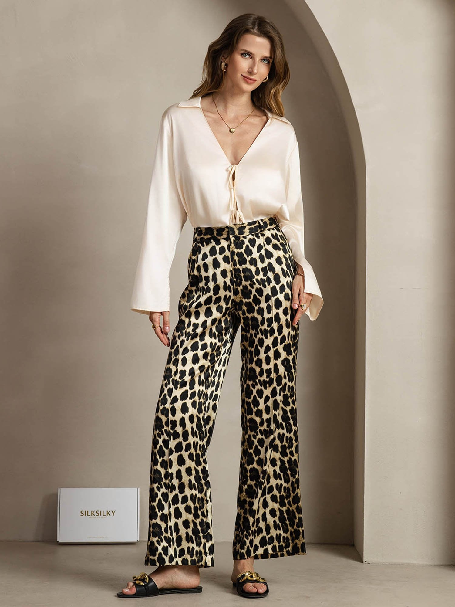 [Leopard] SilkSilky-NO 19Momme Silke Womens Pants 004