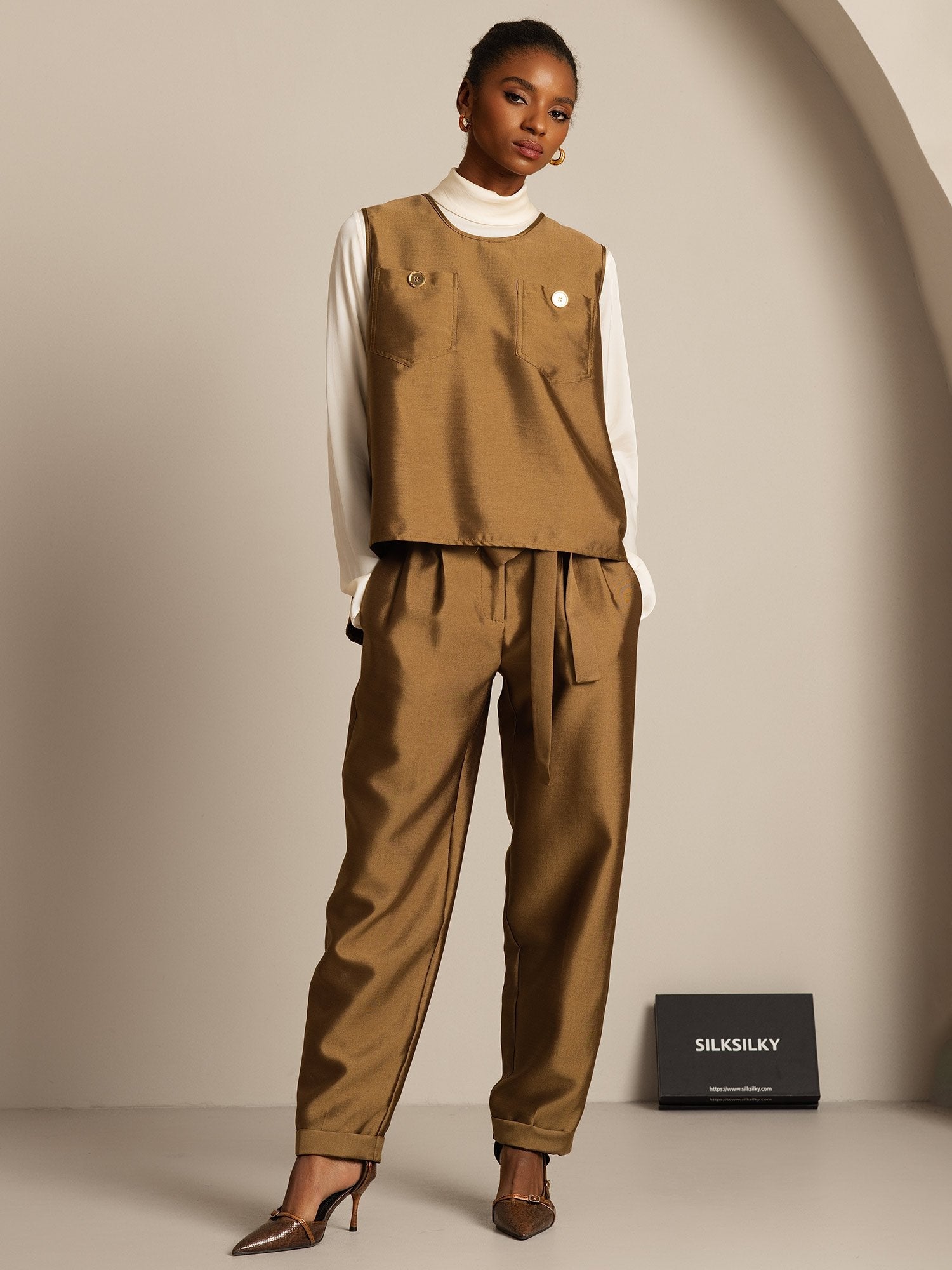 [Bronse] SilkSilky-NO 32Momme Silk-Wool Blend Womens Vest 005,