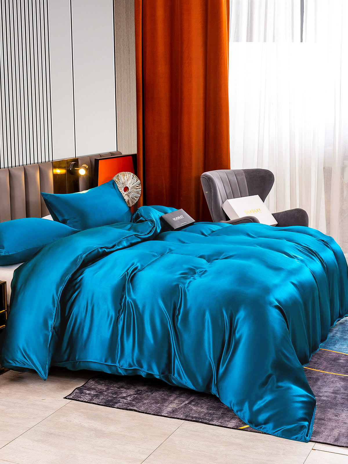 [Blågrønn] SilkSilky-NO 22Momme Bedding Set 003
