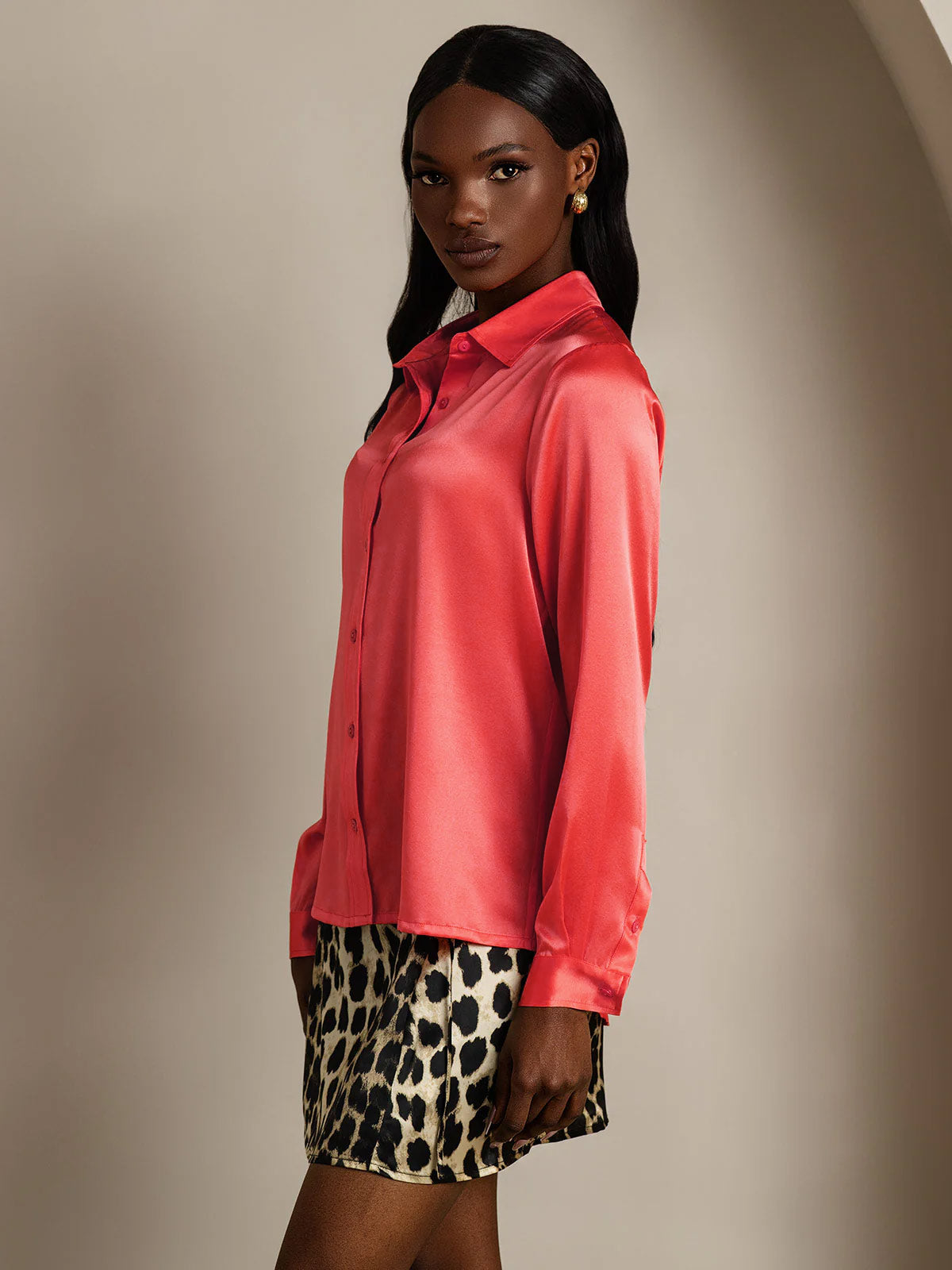 SilkSilky-NO 19Momme Silke Womens Shirt KeiserligRød 004