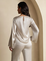 [Lysegrå] SilkSilky-NO Long Sleeve Boat Neck Bluse 002