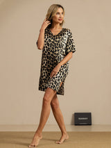 [Leopard] SilkSilky-NO Halv erme V Neck Nattkjole 006