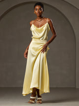 [Gul] SilkSilky-NO Spaghetti Strap Cowl Neck Camisole Topp 005