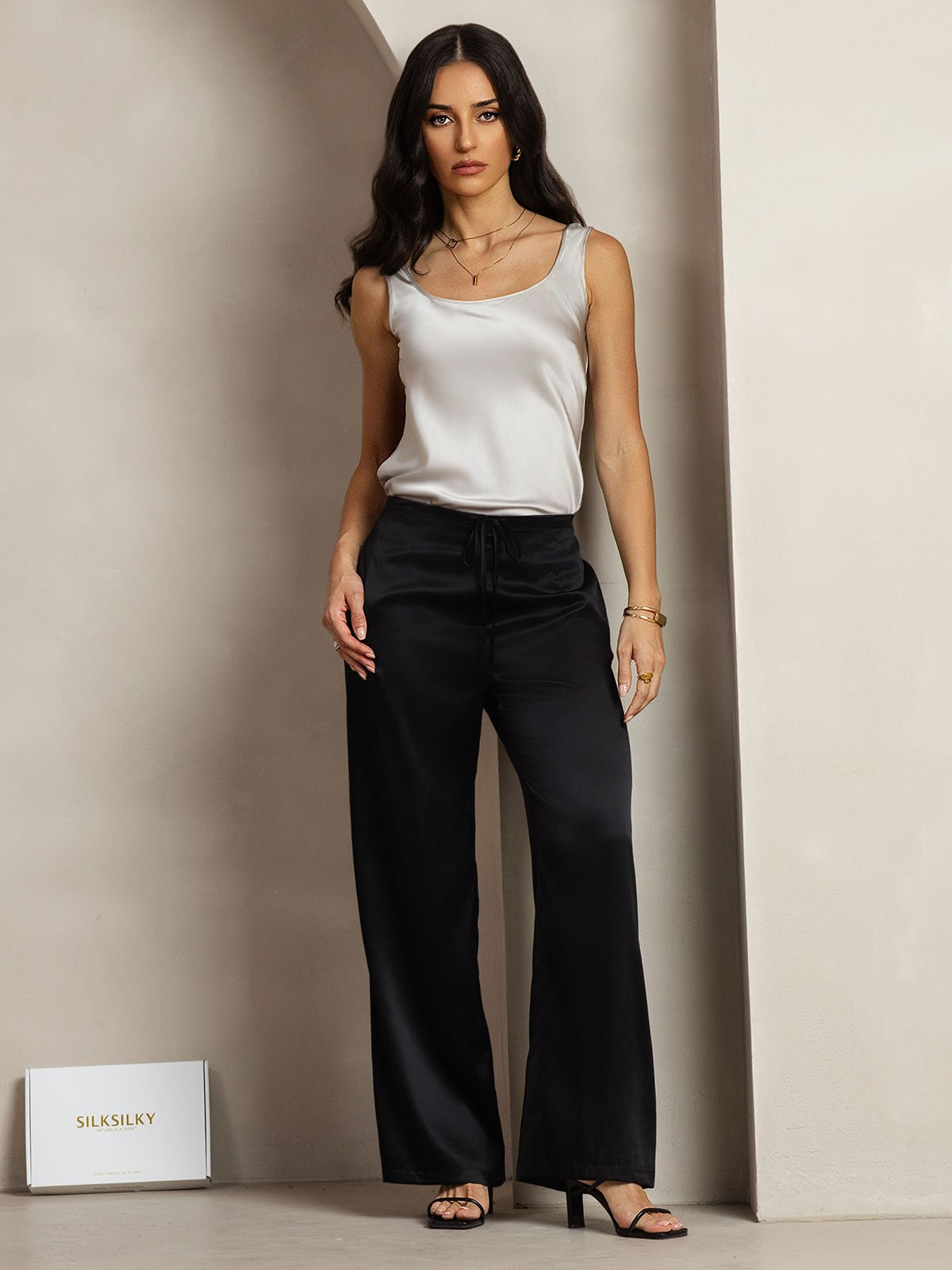 [Svart] SilkSilky-NO 19Momme Silke Womens Pants 001