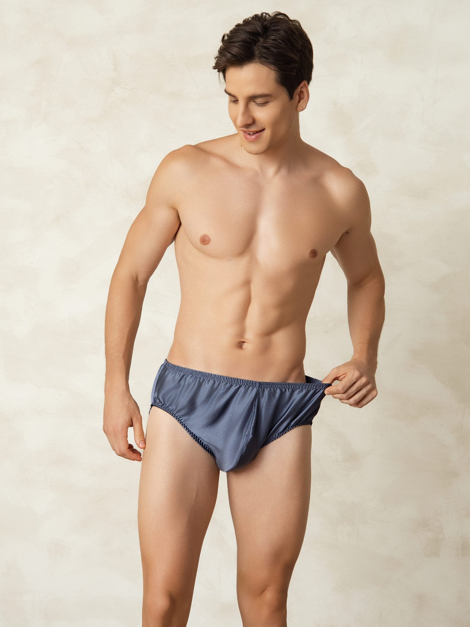 [Gråblå] SilkSilky-NO Silke Mens Underwear 005