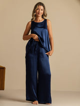 [Mørke blå] SilkSilky-NO Sleeveless Scoop Neck Camisole Topp 005