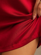 [Vin] SilkSilky-NO 19Momme Kort erm Rund Hals Nattkjole 005