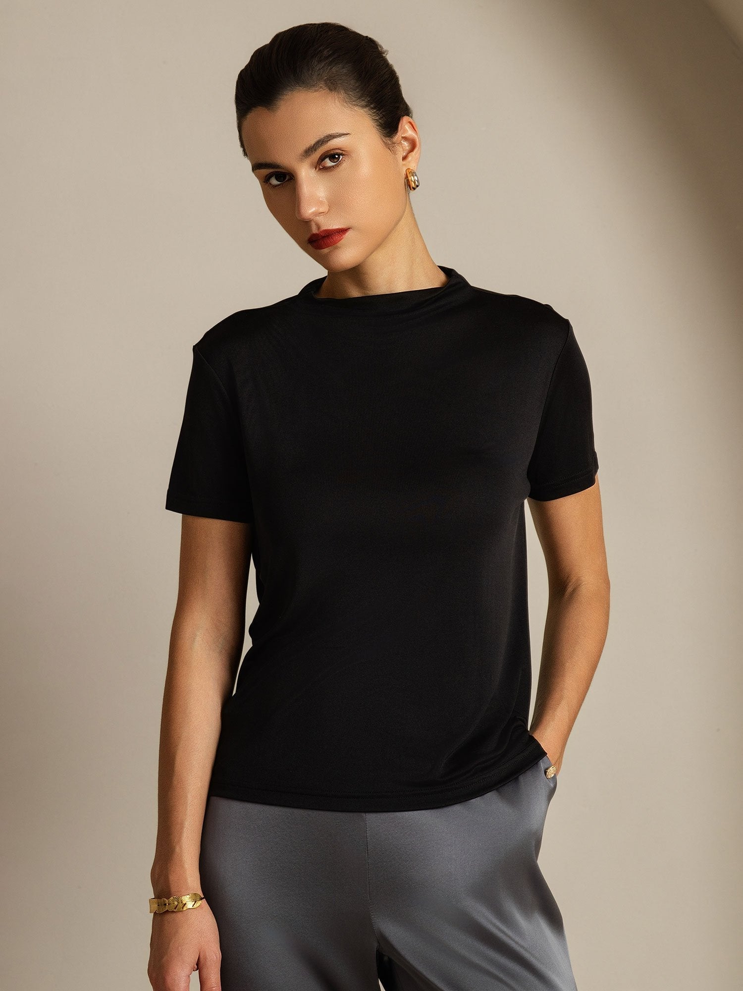 [Svart] SilkSilky-NO Silke Womens T-Shirt 001