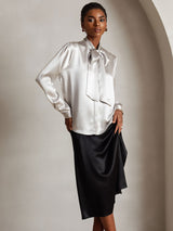 [Lysegrå] SilkSilky-NO Long Sleeve Tie Neck Damebluser 004