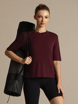 [Windsorvin] SilkSilky-NO Halv erme Tett Crew Neck T-skjorte for Kvinner 004