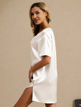 [Hvit] SilkSilky-NO Half Sleeve V Neck Nattkjole 005