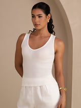 [Hvit] SilkSilky-NO Sleeveless Deep V Neck Camisole Topp 003