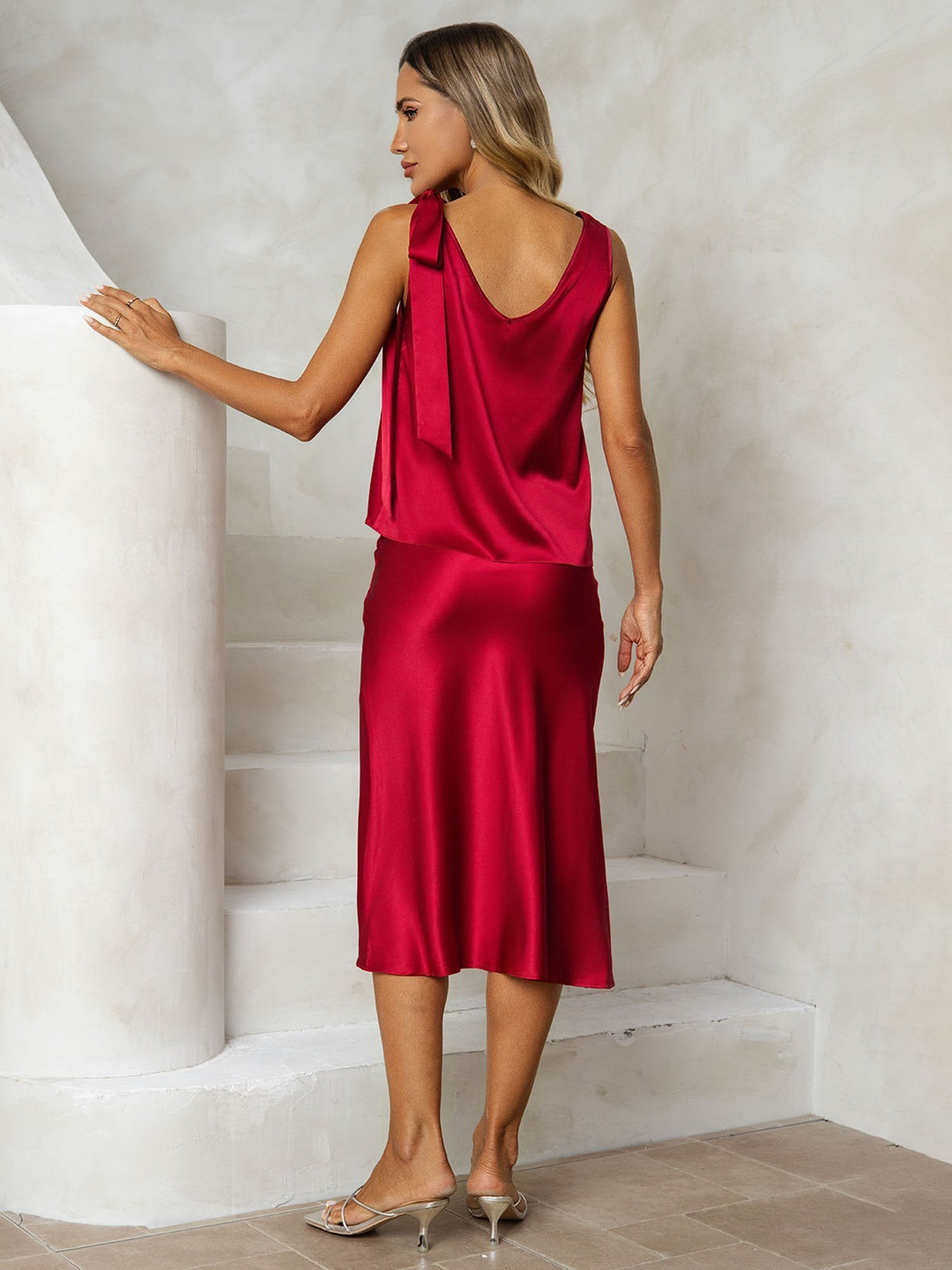 [Vin] SilkSilky-NO 19Momme Silke V-Hals Women''s Outfit Sets 002