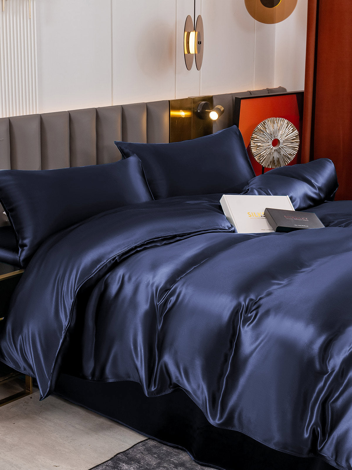 [Mørke blå] SilkSilky-NO 19Momme Bedding Set 005