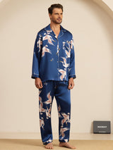 [Mørke blå] SilkSilky-NO Long Sleeve Notch Collar Pyjamas for menn 003