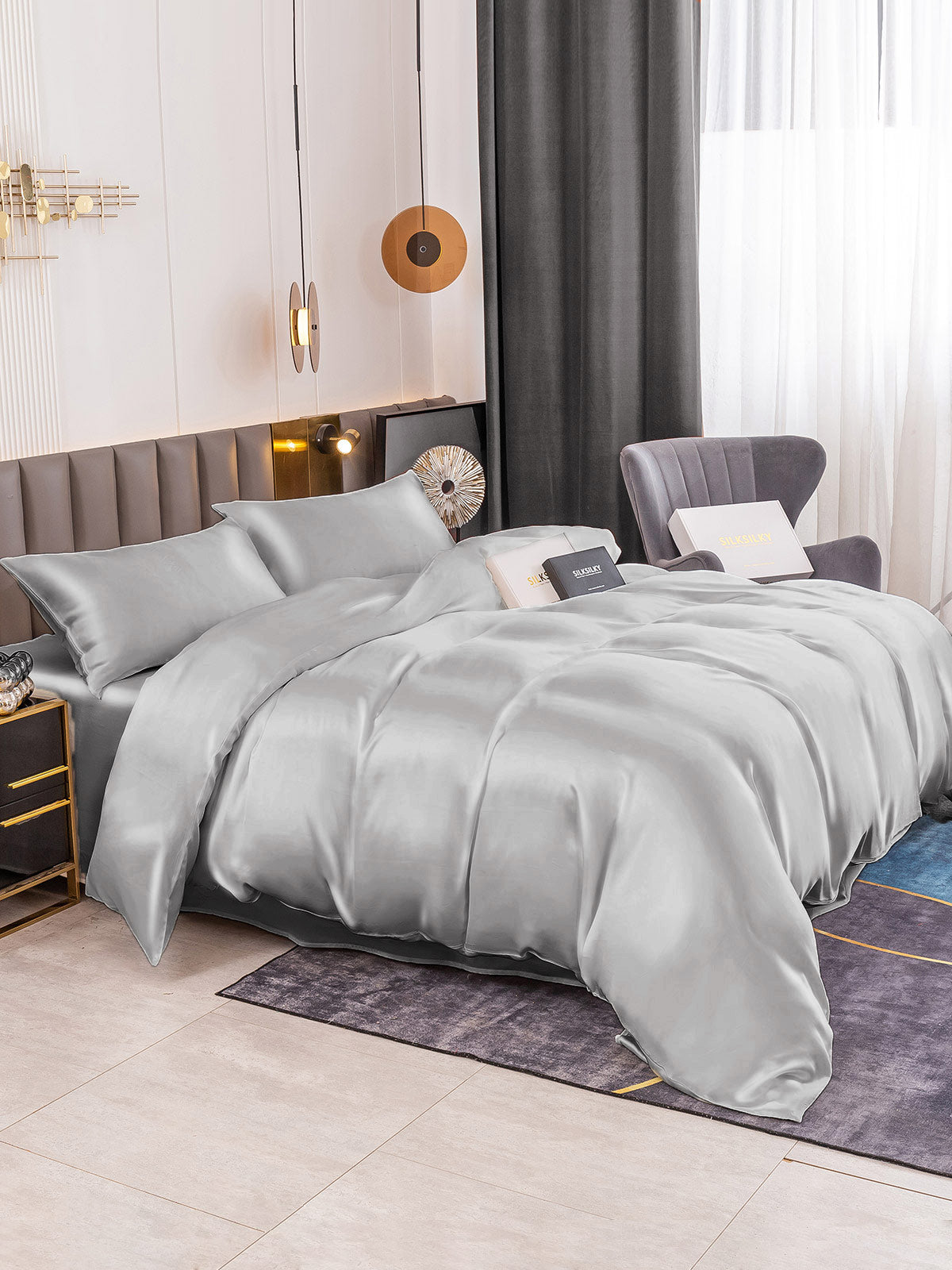 [Sølv] SilkSilky-NO 19Momme Bedding Set 003