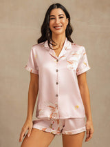 [Rosa] SilkSilky-NO Short Sleeve Lapel Collar Pyjamas for Kvinner 001