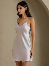 [Grå] SilkSilky-NO Spaghetti Strap V Neck Nattkjole 006