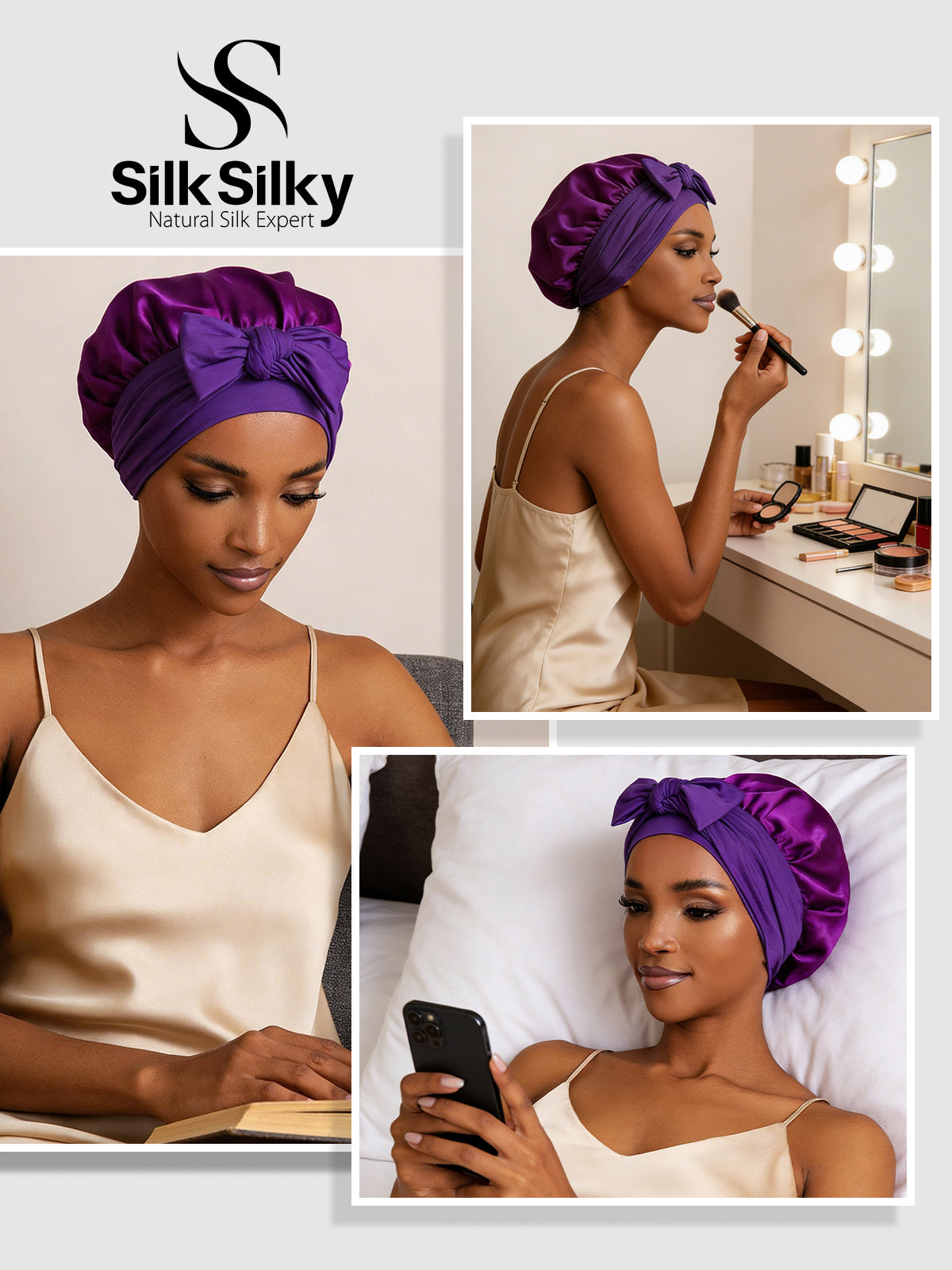 [Lilla] SilkSilky-NO Silke Sleep Cap 005