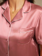 [Blek Mauve] SilkSilky-NO Short Sleeve Lapel Collar Pyjamas for Kvinner 005