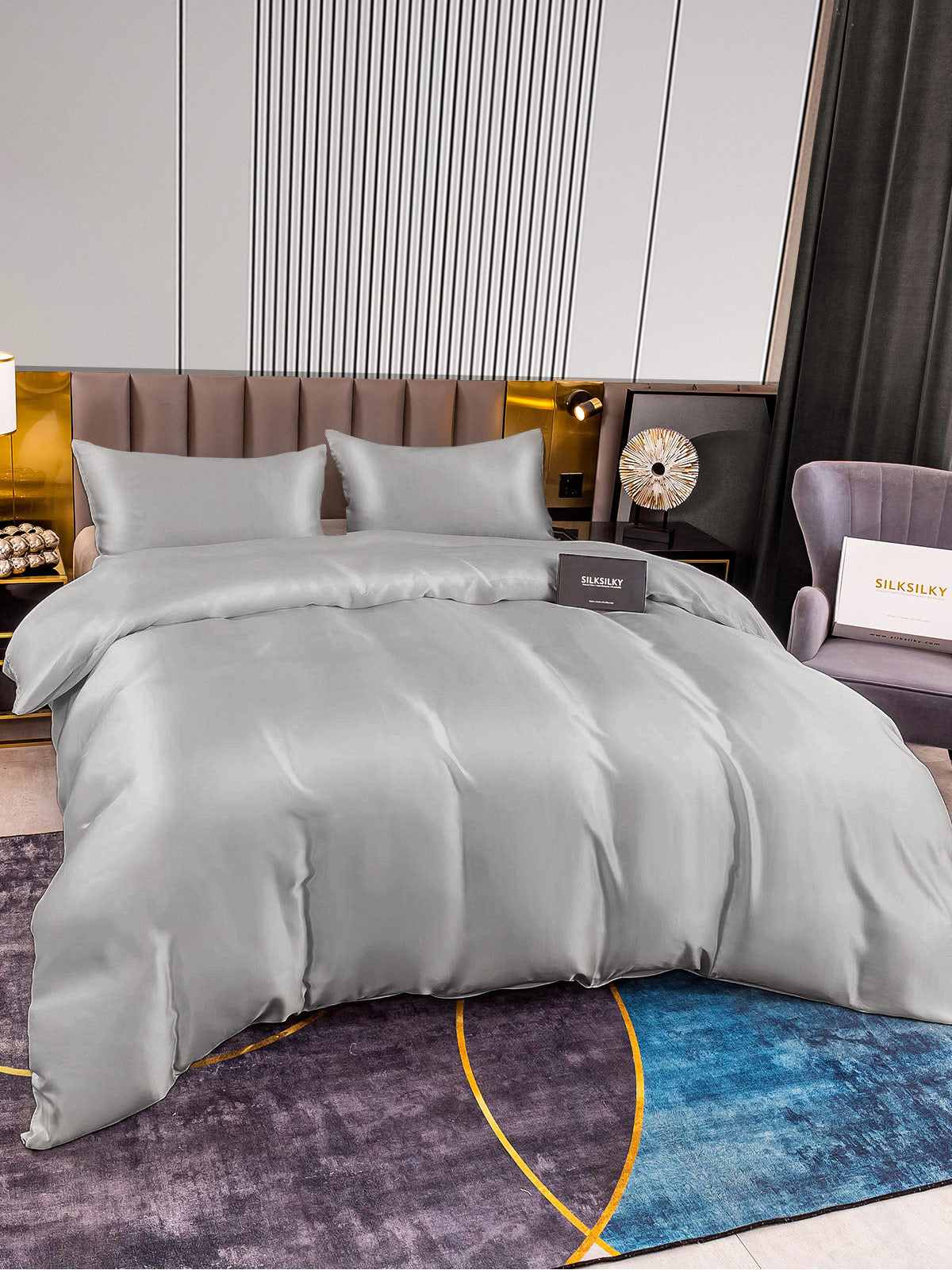 [Sølv] SilkSilky-NO 22Momme Bedding Set 004