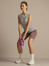 [Hvit Stripe] SilkSilky-NO Ermeløs Rund Hals Camisole Topp 006
