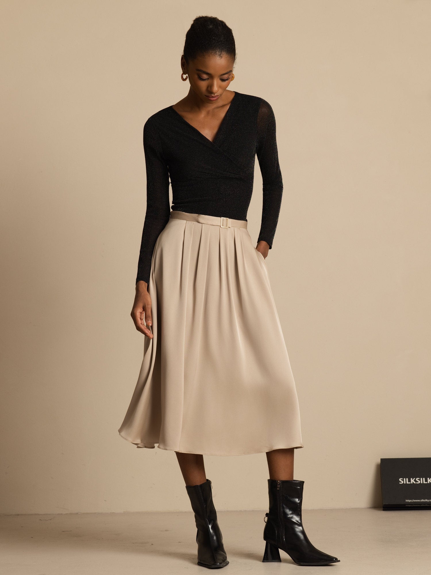 [Tan] SilkSilky-NO 19Momme Silke Skirt 006