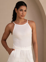 [Hvit] SilkSilky-NO Sleeveless Crew Neck Camisole Topp 001