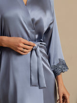 [Lyse Blå] SilkSilky-NO 3/4 Sleeve Morgenkåpe for Kvinner 004