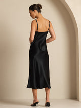 [Svart] SilkSilky-NO Spaghetti Strap V Neck Kjole 002
