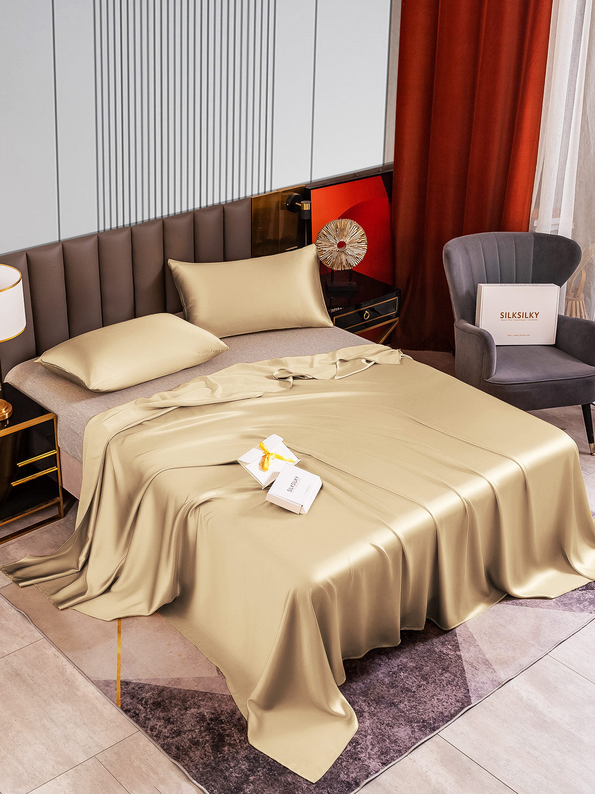 [Beige] SilkSilky-NO 22Momme Bedding Set 002