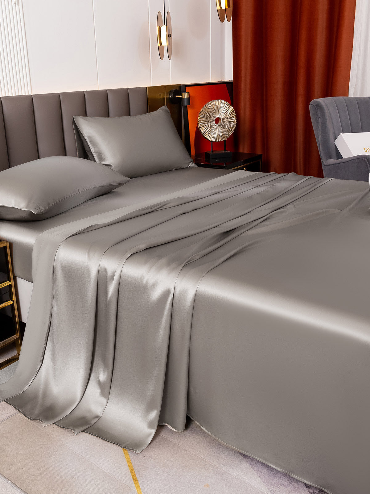 [Grå] SilkSilky-NO 19Momme Pure Silk Bedding Set 003
