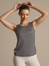 [Hvit Stripe] SilkSilky-NO Ermeløs Rund Hals Camisole Topp 005