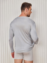 [Lysegrå] SilkSilky-NO Long Sleeve Round Neck T-skjorte for Menn 002