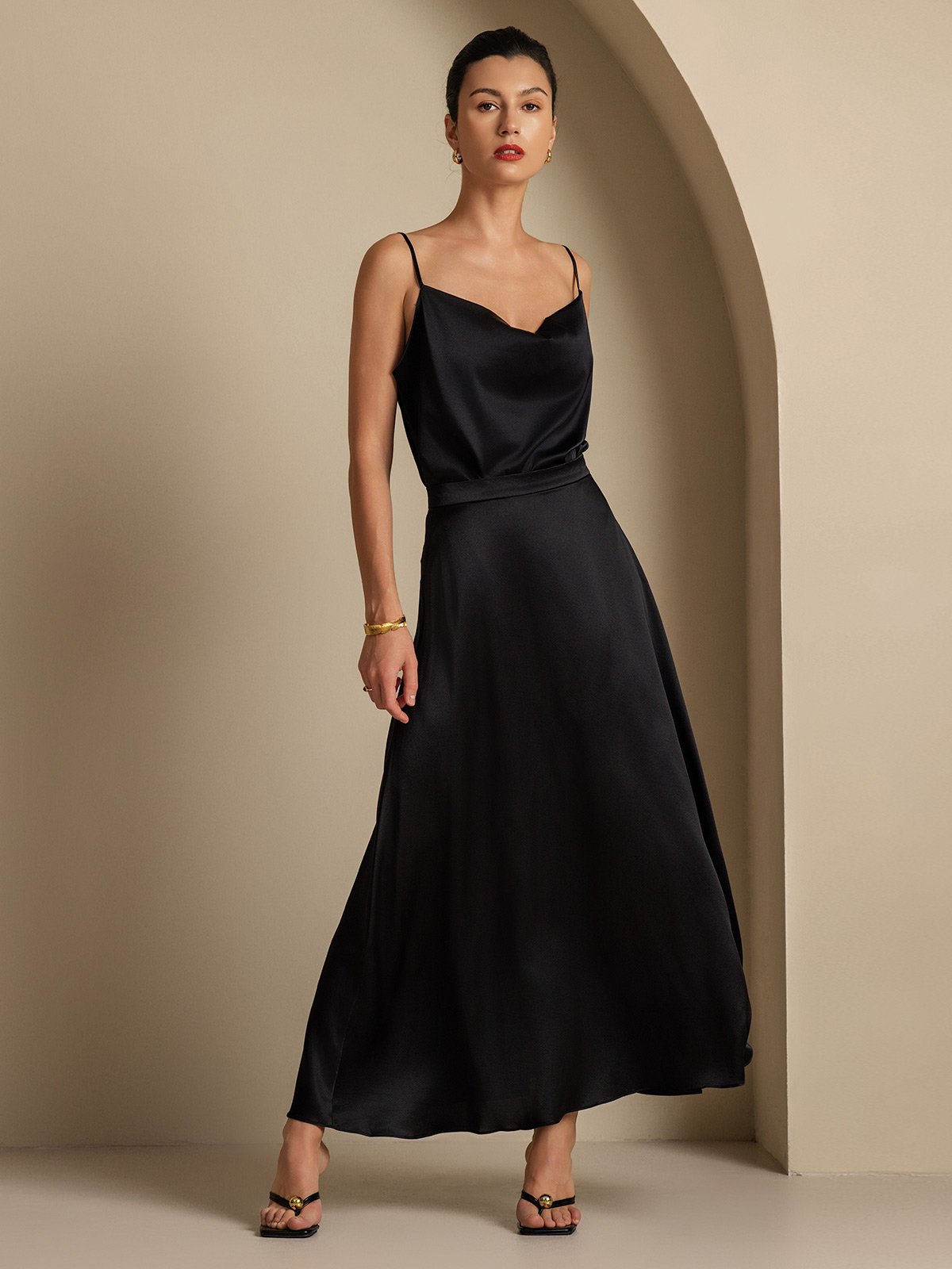 [Svart] SilkSilky-NO 19Momme Silke Womens Outfit Sets 003,