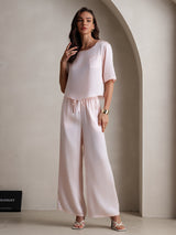 [Rosa] SilkSilky-NO Halv erme Round Neck Pyjamas for Kvinner 003