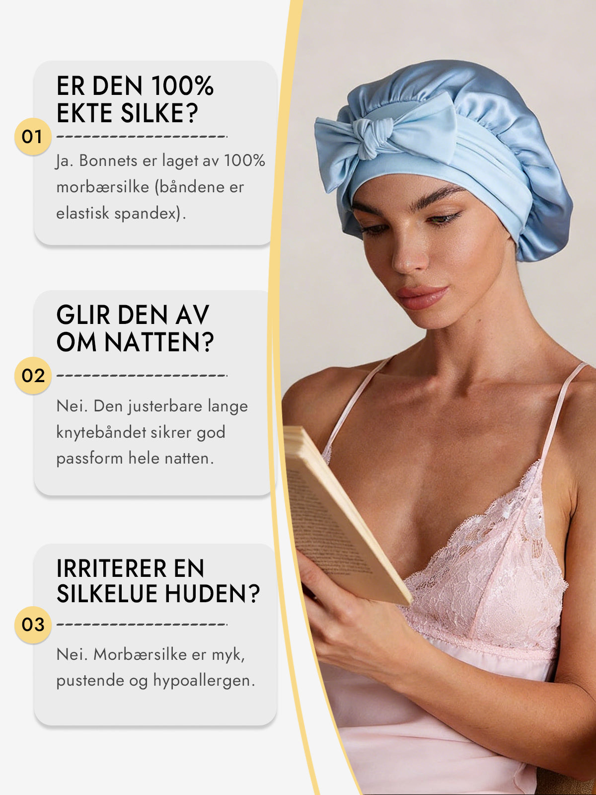 [Himmelblå] SilkSilky-NO Silke Sleep Cap 006