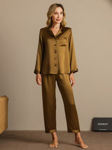 [Brun] SilkSilky-NO Long Sleeve Lapel Collar Pyjamas for Kvinner 001