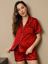 [Vin] SilkSilky-NO Short Sleeve Lapel Collar Pyjamas for Kvinner 004
