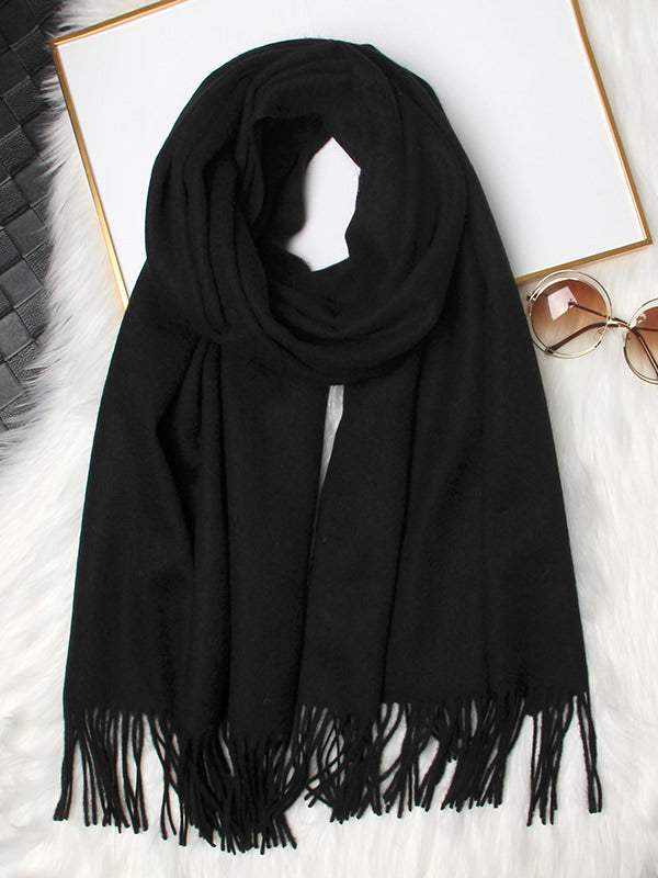 [Svart] SilkSilky-NO Ull Scarf 005