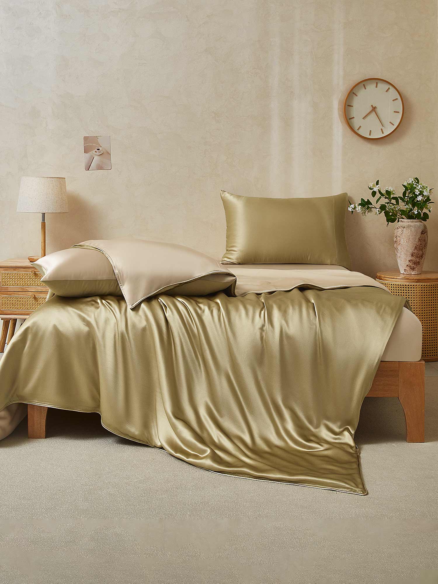 [Beige+Kaki] SilkSilky-NO 19Momme Bedding Set 002
