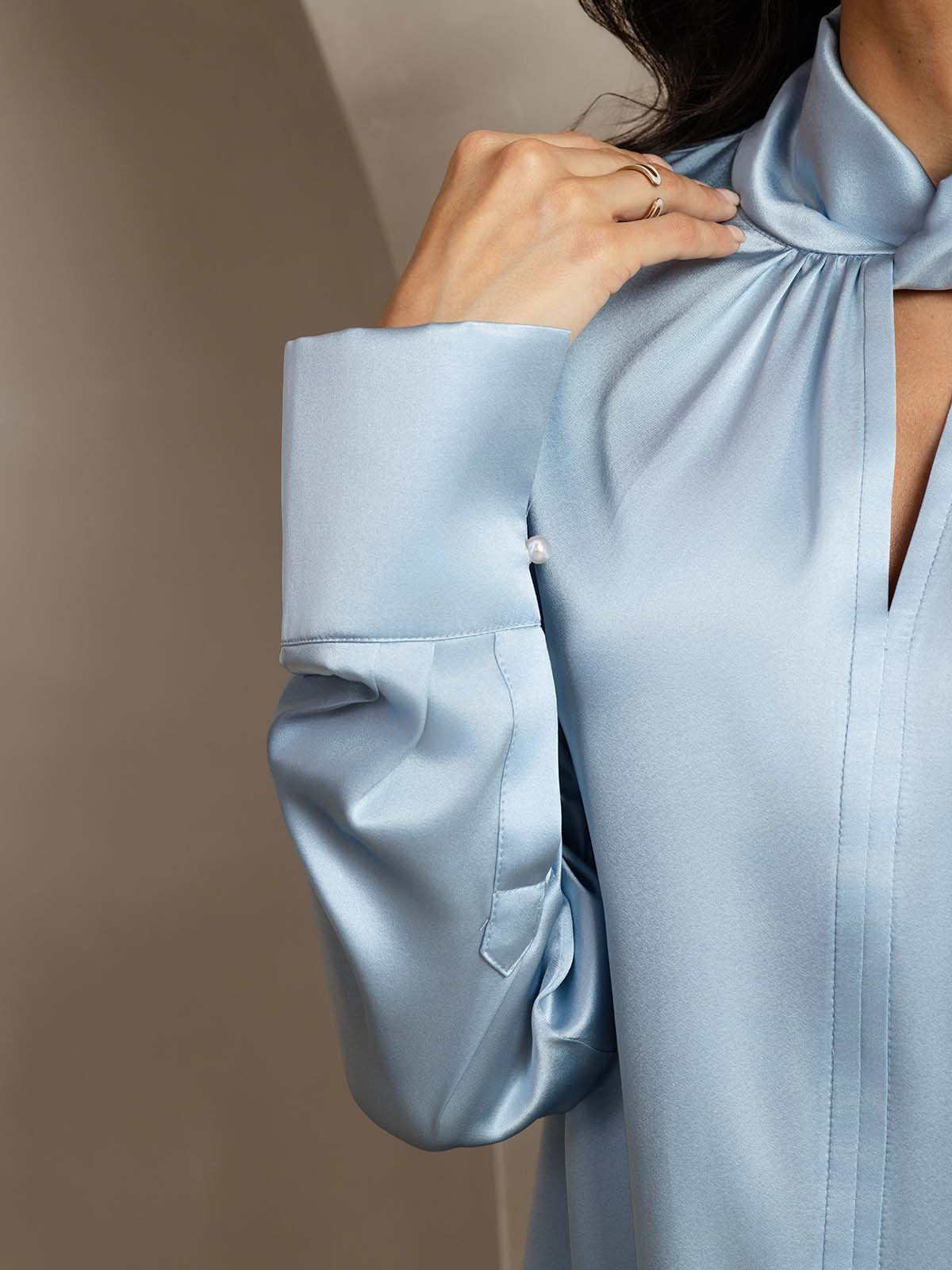 [Gråblå] SilkSilky-NO 19Momme Silke Womens Shirt 004