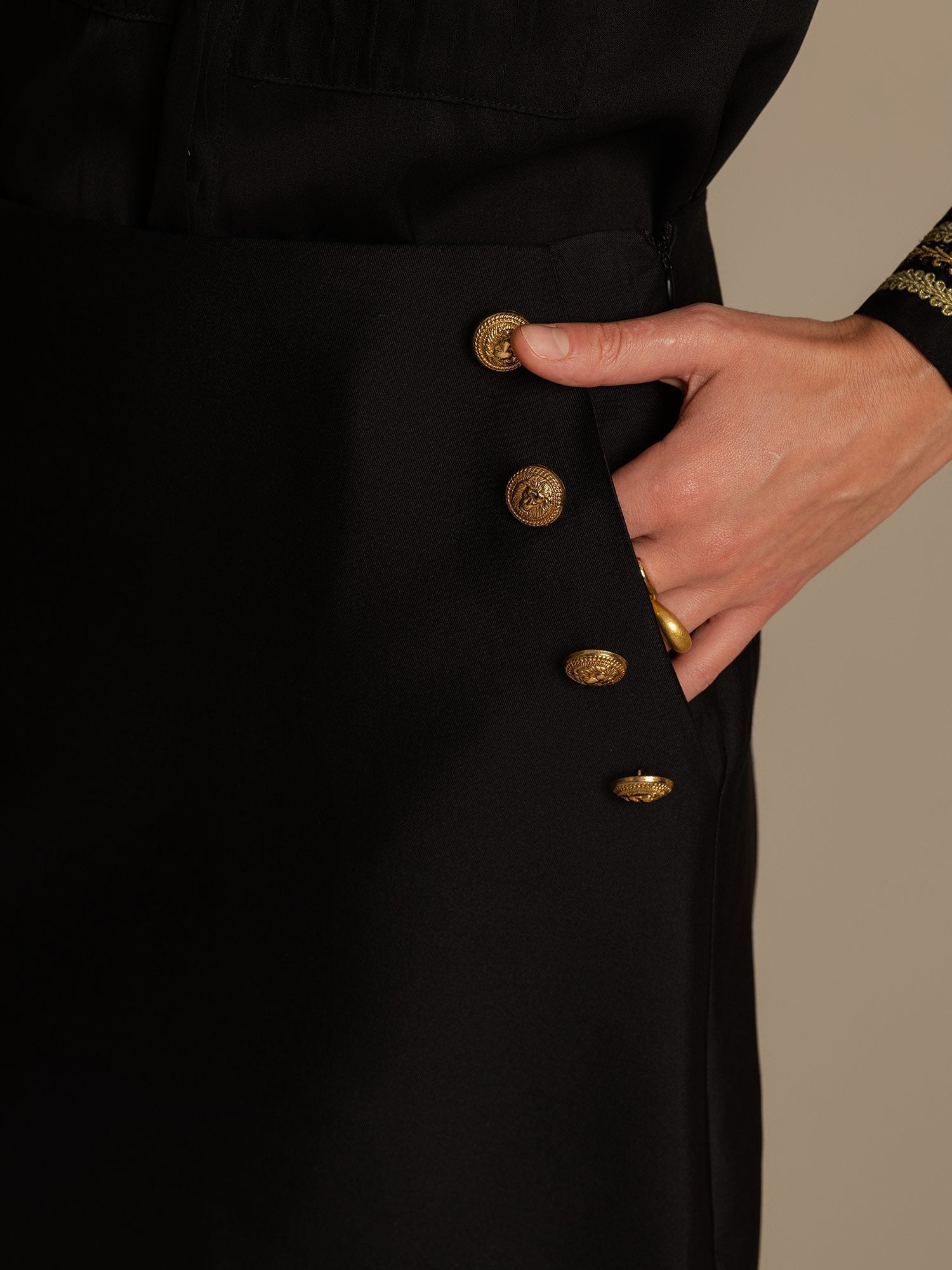 [Svart] SilkSilky-NO 32Momme Silk-Wool Blend Skirt 004,