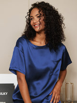 [Mørke blå] SilkSilky-NO Short Sleeve Round Neck Pyjamas for Kvinner 002