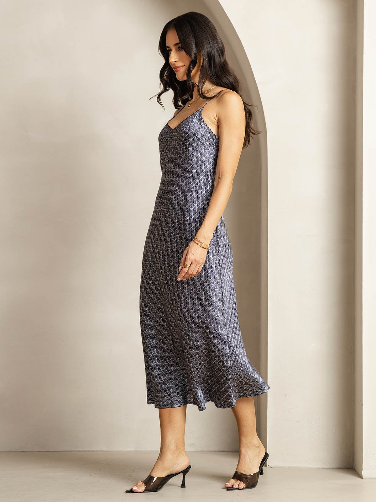 [Marine Ginkgo] SilkSilky-NO 19Momme Silke Dress 003