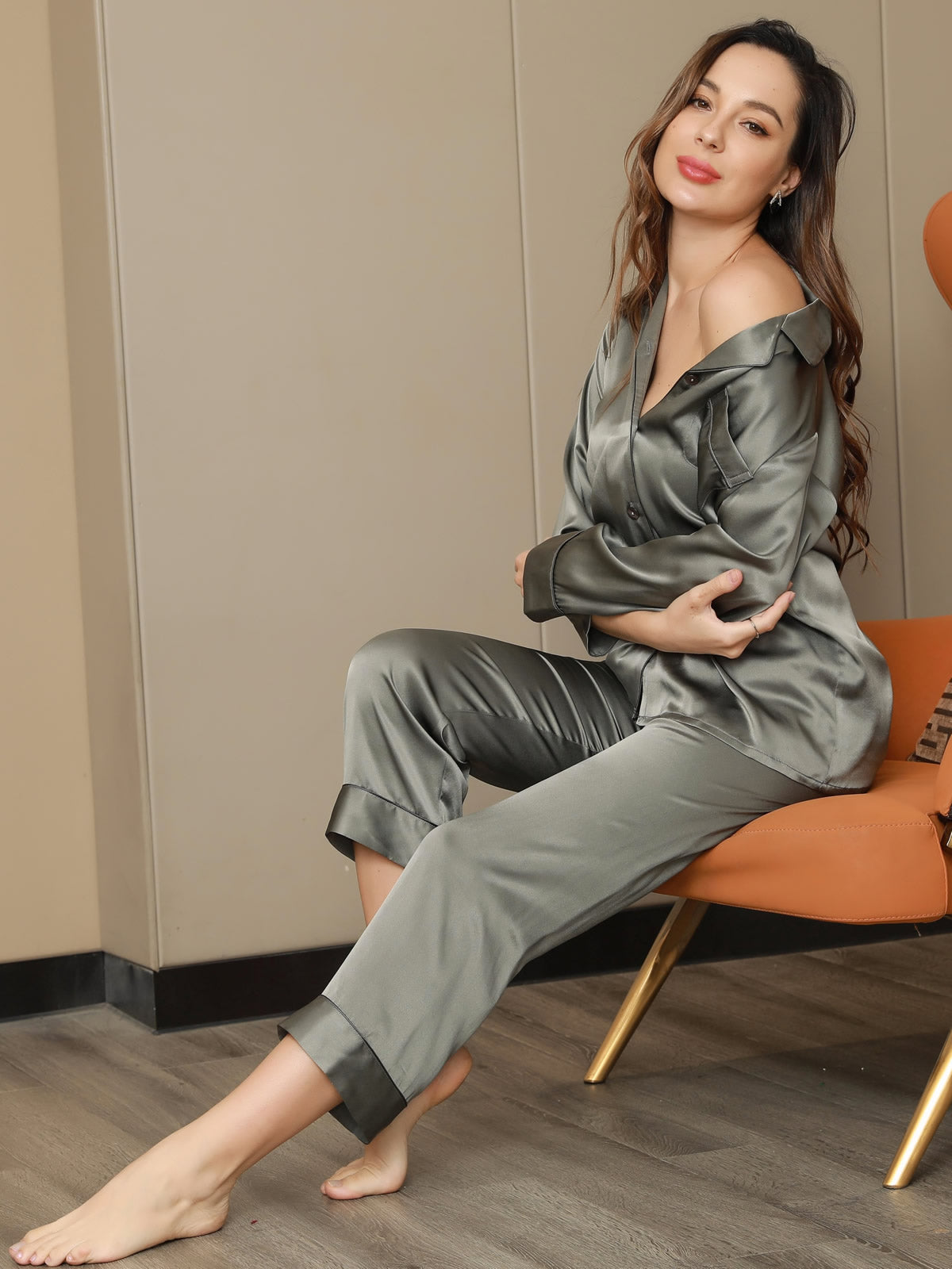 [Grågrønn] SilkSilky-NO Womens Pajamas 001