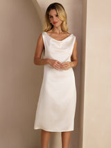 [Hvit] SilkSilky-NO Sleeveless Cowl Neck Kjole 006