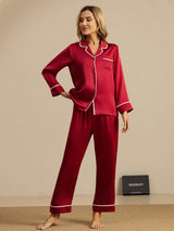 [Vin] SilkSilky-NO Langermet Notchkrage Pyjamas for Kvinner 001
